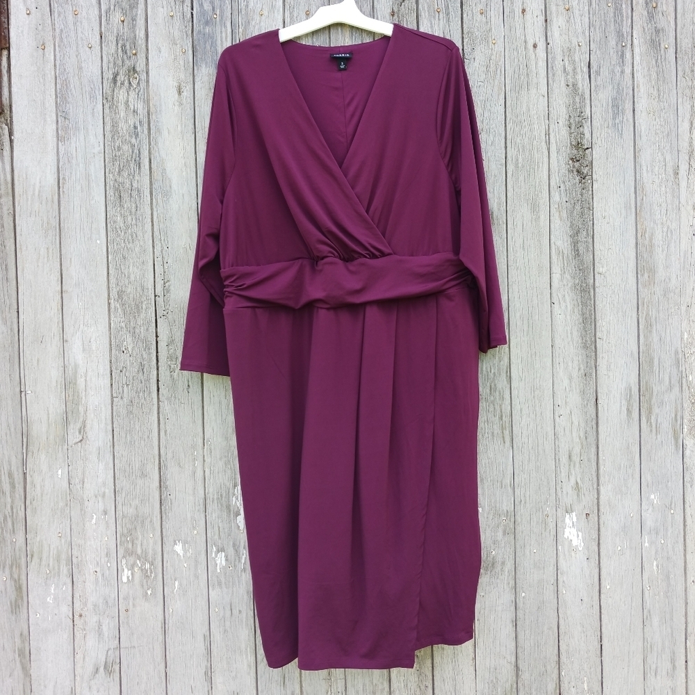 Torrid Midi Faux Wrap Dress Womens 3X Purple 3/4 Sleeve V‎ Neck Knee Length